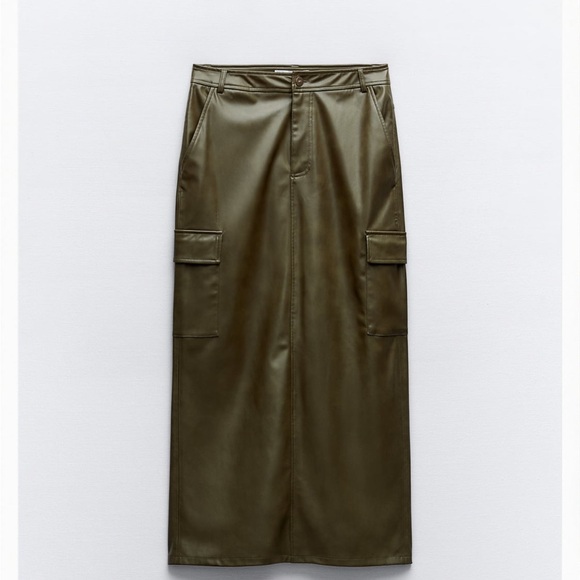 midi khaki leather skirt - Picture 1 of 1